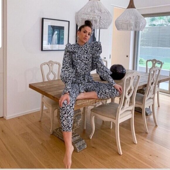 Zara Floral Poplin Ruffle Jumpsuit XS Blue Belted SS20 Blogger Fav TRF - Picture 2 of 15